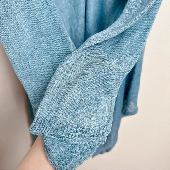 Eileen Fisher Womens Size Small Linen Blue Button Asymmetrical Cardigan - Picture 8 of 13